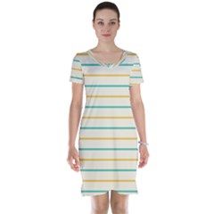 Horizontal Line Yellow Blue Orange Short Sleeve Nightdress by Mariart