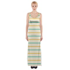 Horizontal Line Yellow Blue Orange Maxi Thigh Split Dress