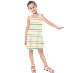 Horizontal Line Yellow Blue Orange Kids  Sleeveless Dress by Mariart