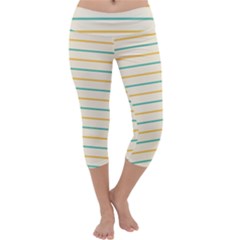 Horizontal Line Yellow Blue Orange Capri Yoga Leggings by Mariart