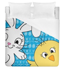 Easter Bunny And Chick  Duvet Cover (queen Size) by Valentinaart