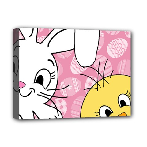 Easter Bunny And Chick  Deluxe Canvas 16  X 12   by Valentinaart