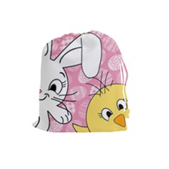 Easter Bunny And Chick  Drawstring Pouches (large)  by Valentinaart