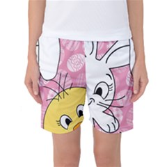 Easter Bunny And Chick  Women s Basketball Shorts by Valentinaart