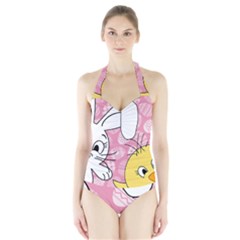 Easter Bunny And Chick  Halter Swimsuit by Valentinaart