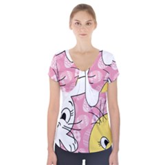 Easter Bunny And Chick  Short Sleeve Front Detail Top by Valentinaart