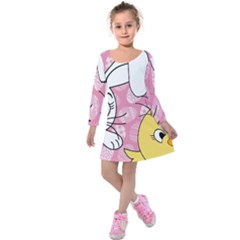 Easter Bunny And Chick  Kids  Long Sleeve Velvet Dress by Valentinaart