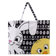 Easter Bunny And Chick  Zipper Large Tote Bag by Valentinaart