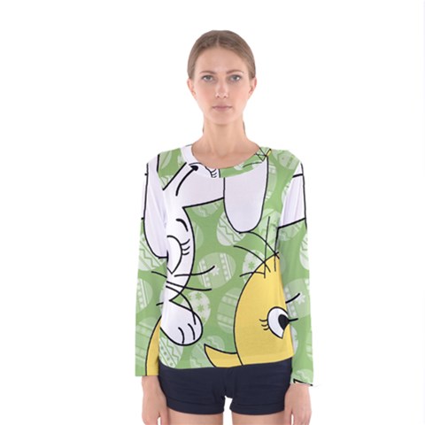 Easter Bunny And Chick  Women s Long Sleeve Tee by Valentinaart