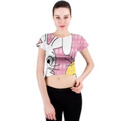 Easter Bunny And Chick  Crew Neck Crop Top by Valentinaart