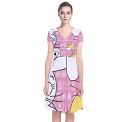 Easter Bunny And Chick  Short Sleeve Front Wrap Dress by Valentinaart