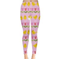 Easter - Chick And Tulips Leggings  by Valentinaart