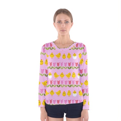 Easter - Chick And Tulips Women s Long Sleeve Tee by Valentinaart