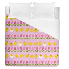 Easter - Chick And Tulips Duvet Cover (queen Size) by Valentinaart