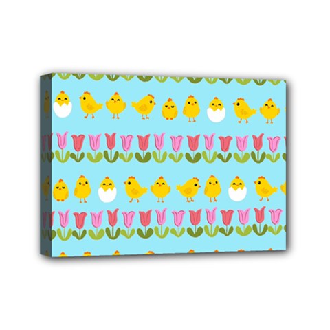 Easter - Chick And Tulips Mini Canvas 7  X 5  by Valentinaart