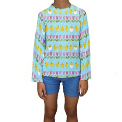 Easter - Chick And Tulips Kids  Long Sleeve Swimwear by Valentinaart