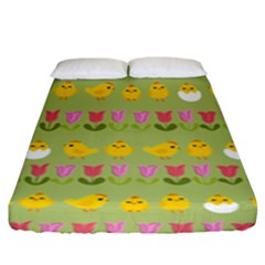 Easter - Chick And Tulips Fitted Sheet (king Size) by Valentinaart