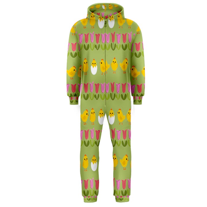 Easter - chick and tulips Hooded Jumpsuit (Men) 