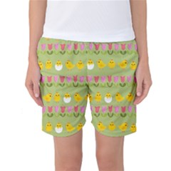 Easter - Chick And Tulips Women s Basketball Shorts by Valentinaart