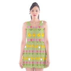 Easter - Chick And Tulips Scoop Neck Skater Dress by Valentinaart