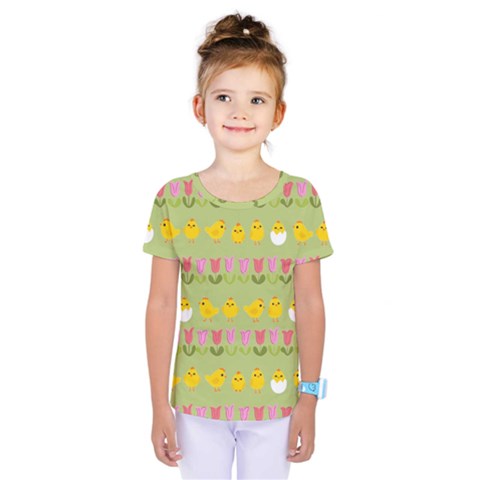 Easter - Chick And Tulips Kids  One Piece Tee by Valentinaart