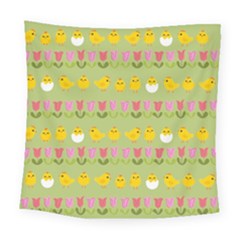 Easter - Chick And Tulips Square Tapestry (large) by Valentinaart