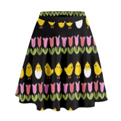 Easter - Chick And Tulips High Waist Skirt by Valentinaart