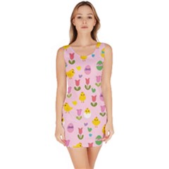 Easter - Chick And Tulips Sleeveless Bodycon Dress by Valentinaart