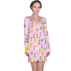 Easter - Chick And Tulips Long Sleeve Nightdress by Valentinaart