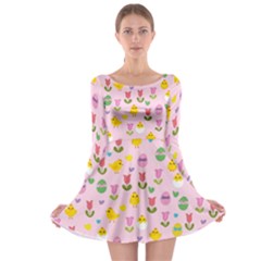 Easter - Chick And Tulips Long Sleeve Skater Dress by Valentinaart