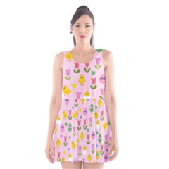 Easter - Chick And Tulips Scoop Neck Skater Dress by Valentinaart