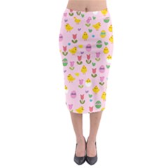 Easter - Chick And Tulips Midi Pencil Skirt by Valentinaart