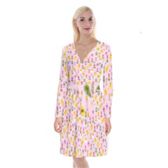 Easter - Chick And Tulips Long Sleeve Velvet Front Wrap Dress