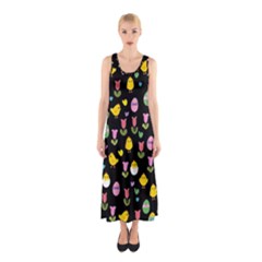 Easter - Chick And Tulips Sleeveless Maxi Dress by Valentinaart