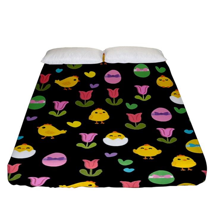 Easter - chick and tulips Fitted Sheet (King Size)