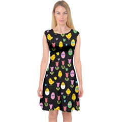 Easter - Chick And Tulips Capsleeve Midi Dress by Valentinaart