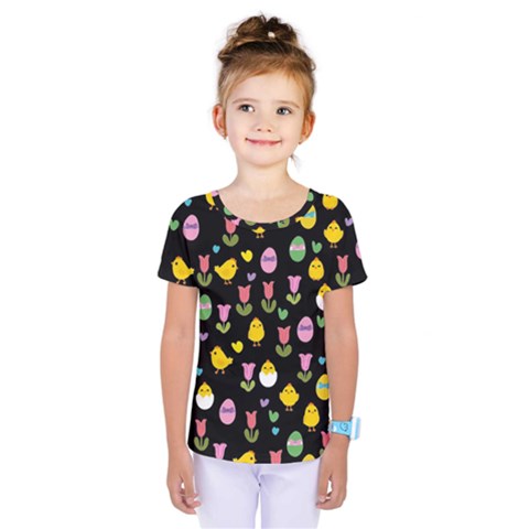 Easter - Chick And Tulips Kids  One Piece Tee by Valentinaart