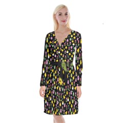 Easter - Chick And Tulips Long Sleeve Velvet Front Wrap Dress