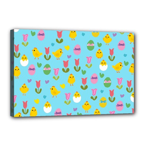 Easter - Chick And Tulips Canvas 18  X 12  by Valentinaart