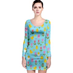 Easter - Chick And Tulips Long Sleeve Bodycon Dress by Valentinaart