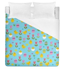 Easter - Chick And Tulips Duvet Cover (queen Size) by Valentinaart