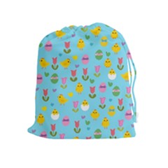 Easter - Chick And Tulips Drawstring Pouches (extra Large) by Valentinaart