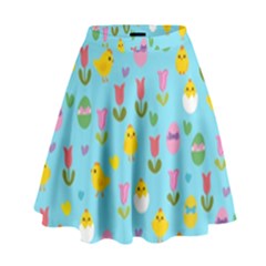 Easter - Chick And Tulips High Waist Skirt by Valentinaart