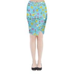 Easter - Chick And Tulips Midi Wrap Pencil Skirt by Valentinaart