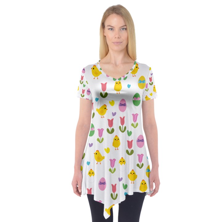 Easter - chick and tulips Short Sleeve Tunic 