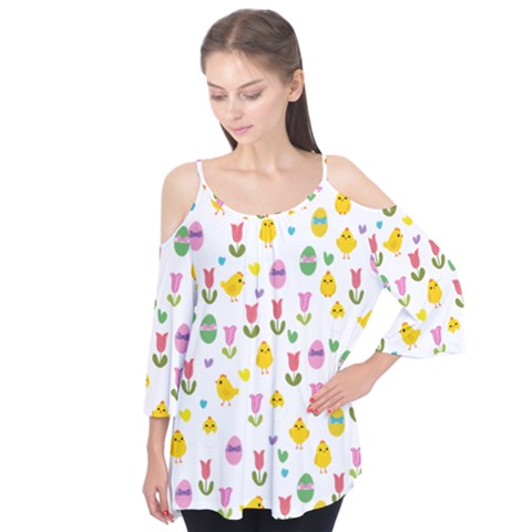 Easter - Chick And Tulips Flutter Tees by Valentinaart