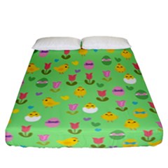 Easter - Chick And Tulips Fitted Sheet (california King Size) by Valentinaart