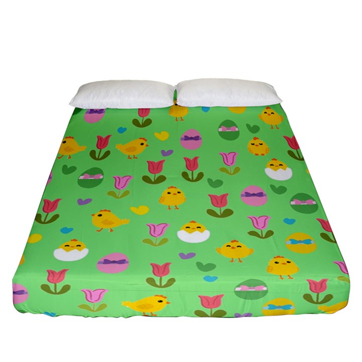 Easter - chick and tulips Fitted Sheet (California King Size)