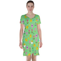 Easter - Chick And Tulips Short Sleeve Nightdress by Valentinaart