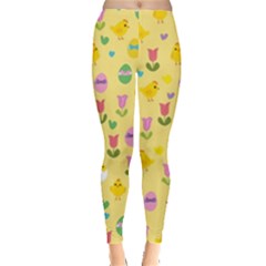 Easter - Chick And Tulips Leggings  by Valentinaart